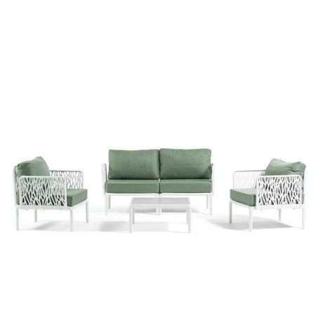 Set da giardino Hoya con divano, poltrone e tavolino in resina bianco e verde