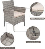 Set da giardino in rattan grigio con due poltrone e tavolino in vetro temperato con cuscini beige