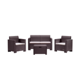 Set salottino da esterno Nebraska con divano 2 posti, 2 poltrone, tavolino e cuscini sfoderabili in rattan