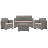 Set salottino da esterno Nebraska con divano 2 posti, 2 poltrone, tavolino e cuscini sfoderabili in rattan