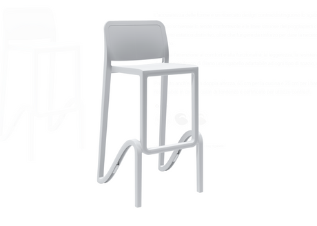 Sgabello Giano 750 con schienale alto e poggiapiedi curvo, struttura leggera e impilabile per bar e cucine moderne
