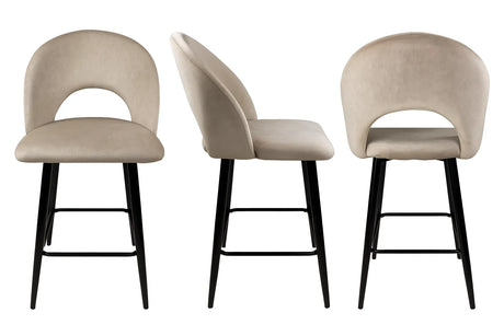 Sgabello Mary in velluto disponibile nei colori tortora, grigio e senape con struttura e poggiapiedi in metallo