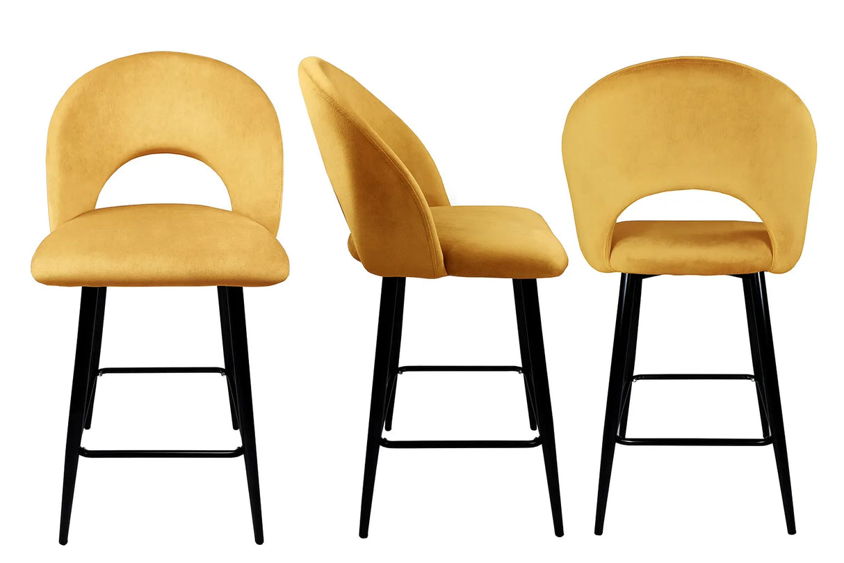 Sgabello Mary in velluto disponibile nei colori tortora, grigio e senape con struttura e poggiapiedi in metallo