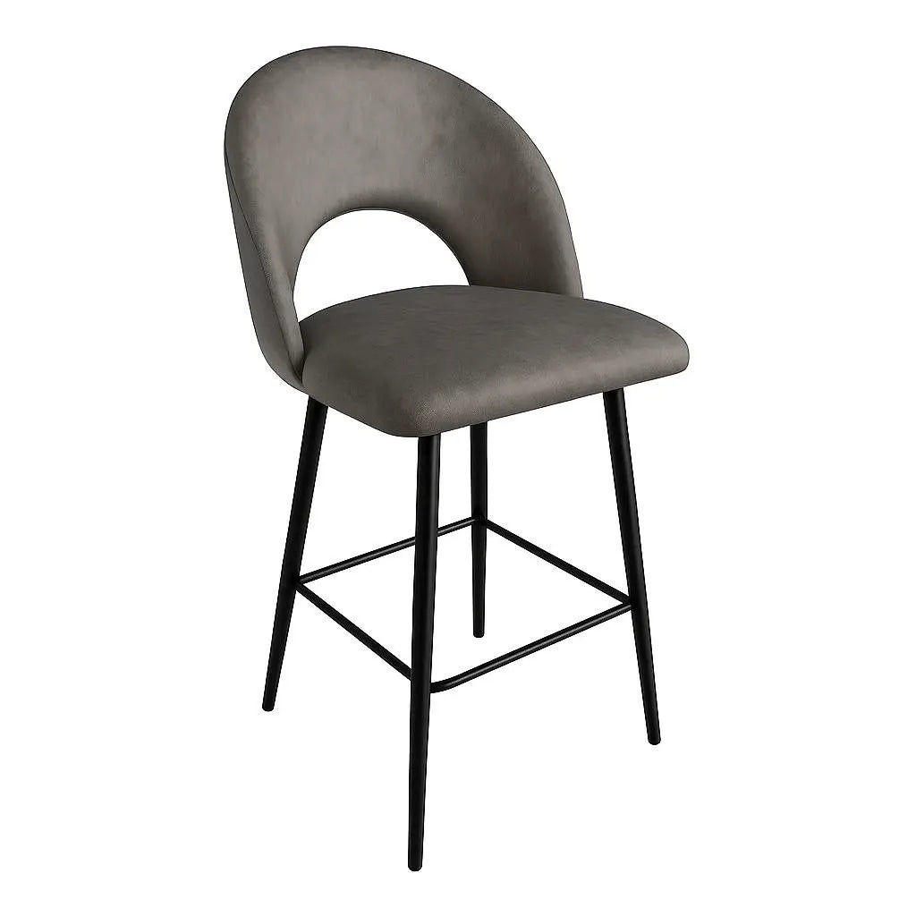 Sgabello Mary in velluto disponibile nei colori tortora, grigio e senape con struttura e poggiapiedi in metallo