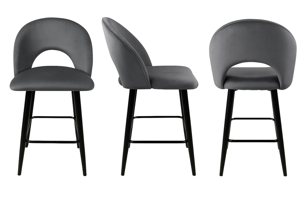 Sgabello Mary in velluto disponibile nei colori tortora, grigio e senape con struttura e poggiapiedi in metallo