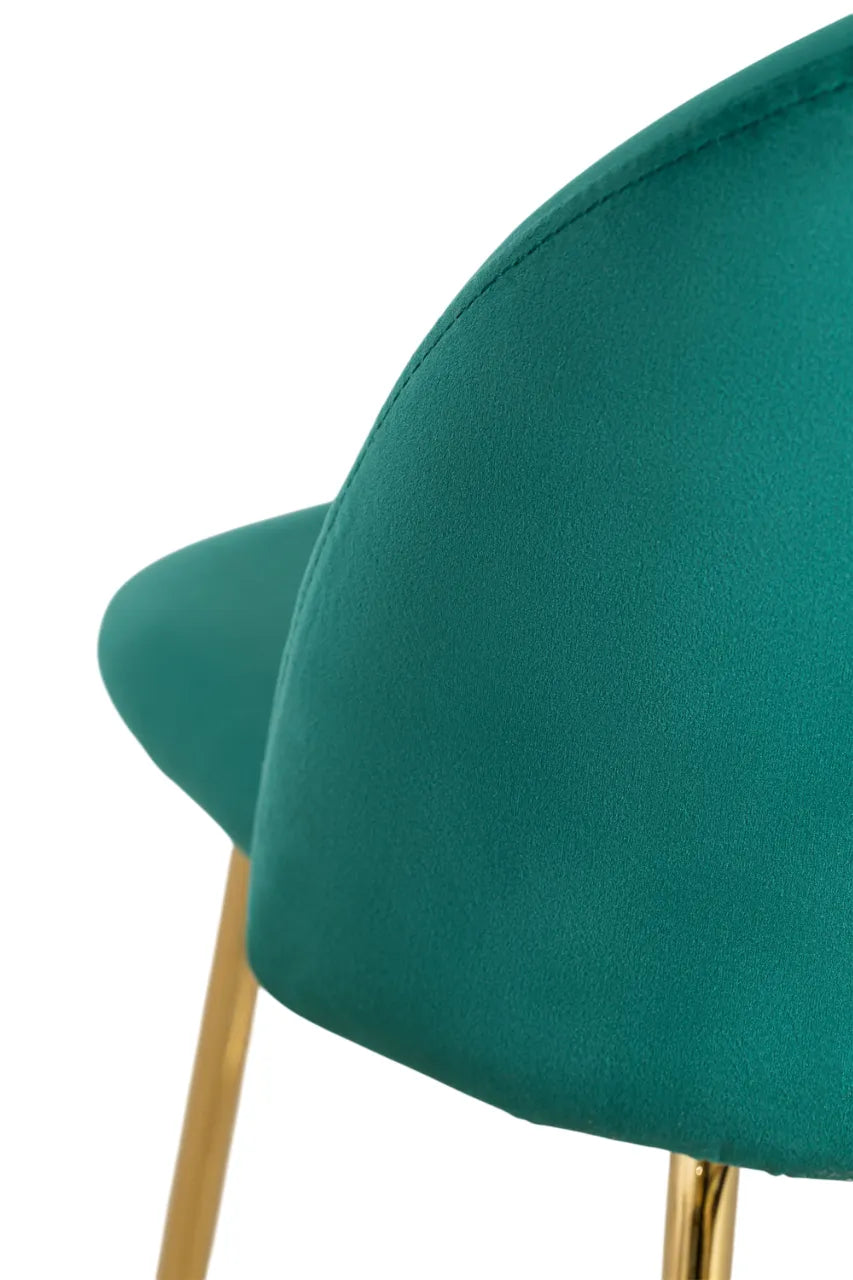 Sgabello alto Paris in velluto verde giungla con struttura dorata e schienale curvo imbottito

