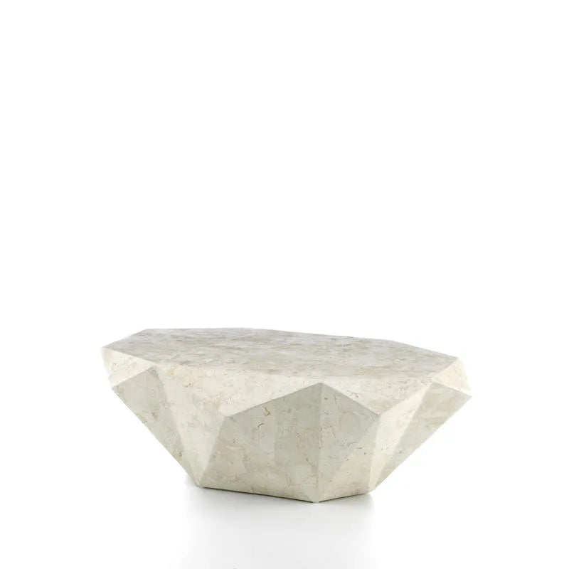 Tavolino Diamond in pietra fossile agata white con struttura in resina e compensato marino, design artigianale esclusivo

