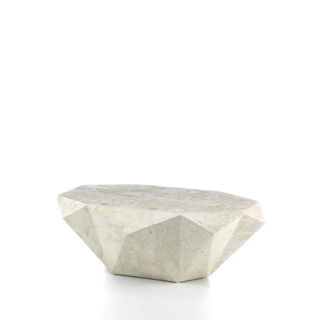 Tavolino Diamond in pietra fossile agata white con struttura in resina e compensato marino, design artigianale esclusivo

