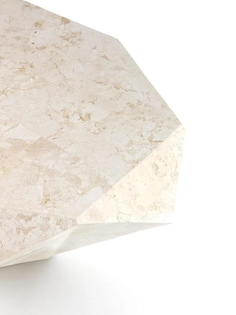 Tavolino Diamond in pietra fossile agata white con struttura in resina e compensato marino, design artigianale esclusivo

