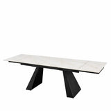 Tavolo Alex allungabile con top in gres porcellanato effetto marmo Calacatta e gambe in metallo nero