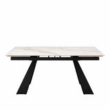 Tavolo Alex allungabile con top in gres porcellanato effetto marmo Calacatta e gambe in metallo nero