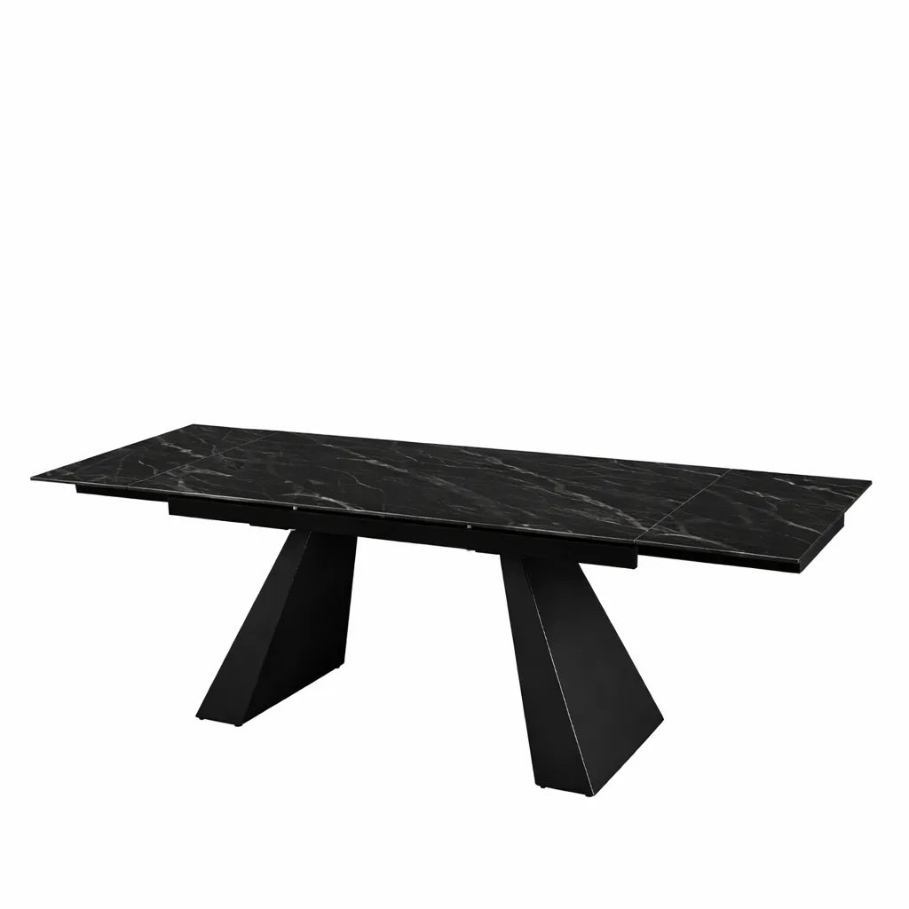 Tavolo Alex allungabile con top in gres porcellanato effetto marmo nero e gambe in metallo nero