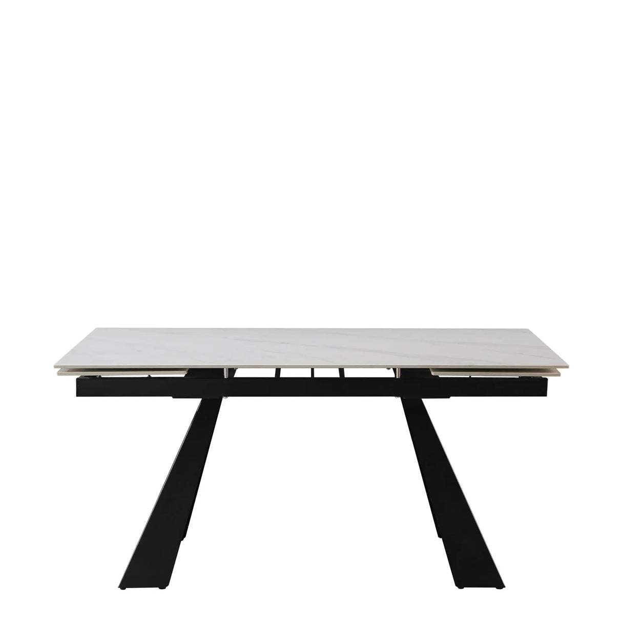 Tavolo Alex allungabile con top in gres porcellanato effetto marmo Calacatta e gambe in metallo nero