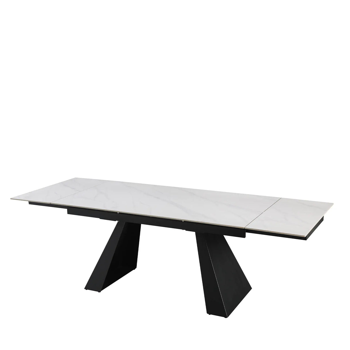 Tavolo Alex allungabile con top in gres porcellanato effetto marmo Calacatta e gambe in metallo nero

