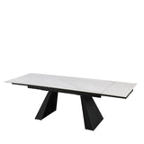 Tavolo Alex allungabile con top in gres porcellanato effetto marmo Calacatta e gambe in metallo nero

