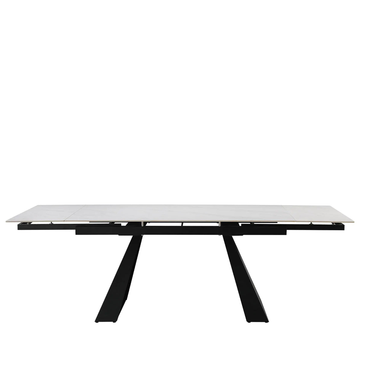 Tavolo Alex allungabile con top in gres porcellanato effetto marmo Calacatta e gambe in metallo nero

