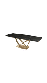Tavolo Angel allungabile con piano in ceramica marmo bianco e struttura in metallo nero, estensibile da 160 a 240 cm