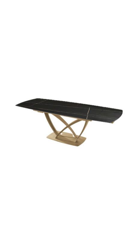 Tavolo Angel allungabile con piano in ceramica marmo bianco e struttura in metallo nero, estensibile da 160 a 240 cm
