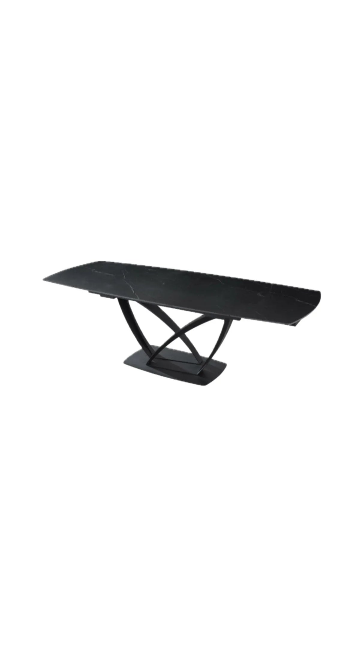 Tavolo Angel allungabile con piano in ceramica marmo bianco e struttura in metallo nero, estensibile da 160 a 240 cm

