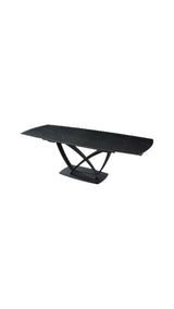 Tavolo Angel allungabile con piano in ceramica marmo bianco e struttura in metallo nero, estensibile da 160 a 240 cm

