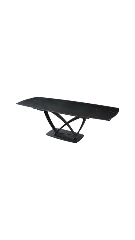 Tavolo Angel allungabile con piano in ceramica marmo bianco e struttura in metallo nero, estensibile da 160 a 240 cm

