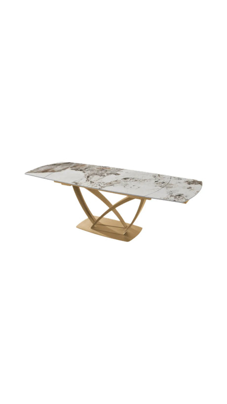 Tavolo Angel allungabile con piano in ceramica marmo bianco e struttura in metallo nero, estensibile da 160 a 240 cm