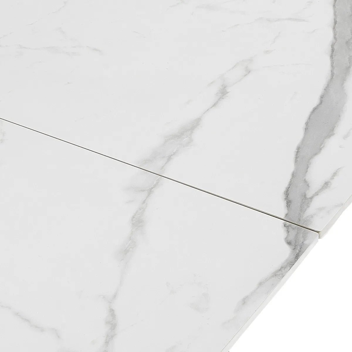 Tavolo Atlas allungabile da 200 a 300 cm con piano in ceramica Marmo Bianco opaco e basamento in acciaio Grigio opaco