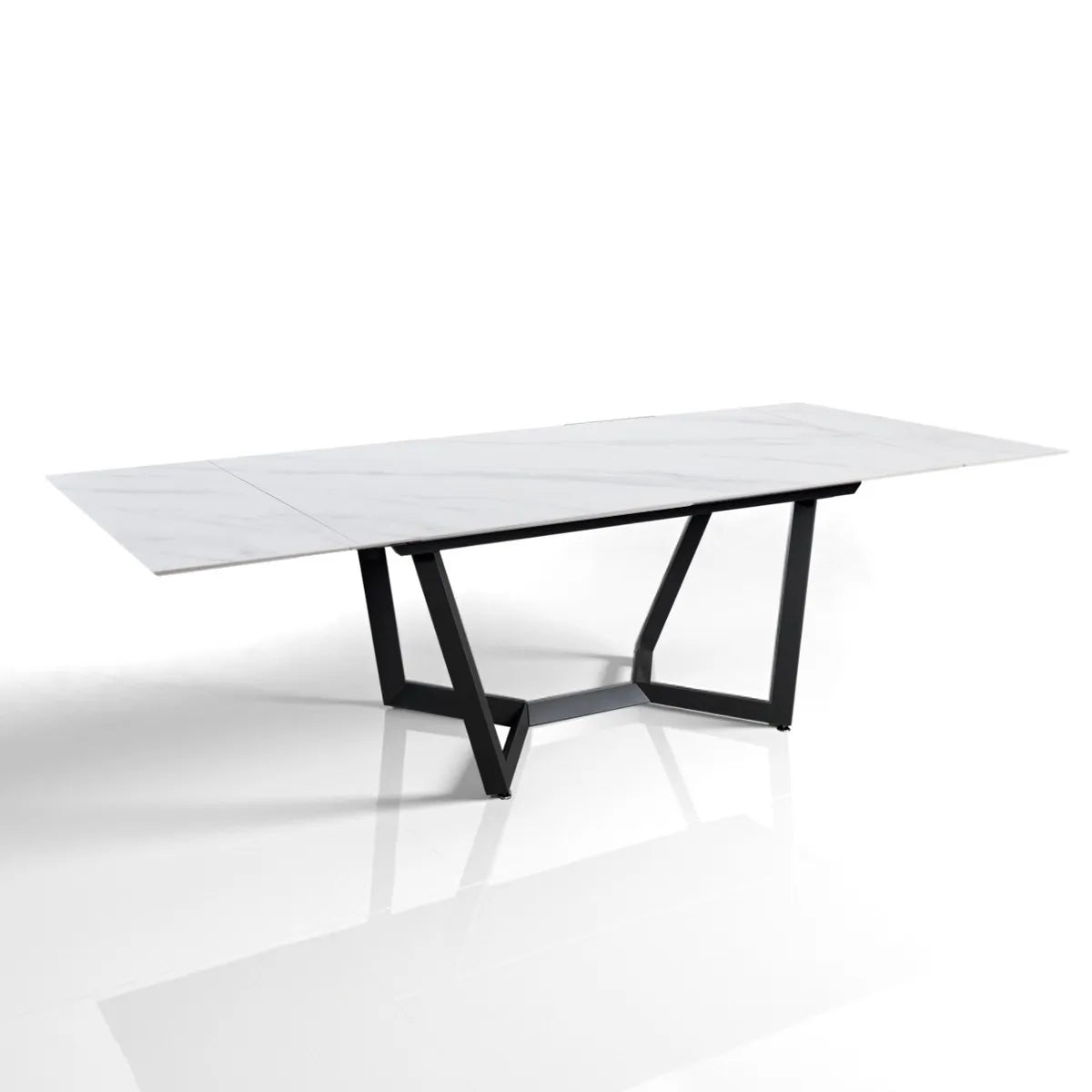 Tavolo Atlas allungabile da 200 a 300 cm con piano in ceramica Marmo Bianco opaco e basamento in acciaio Grigio opaco