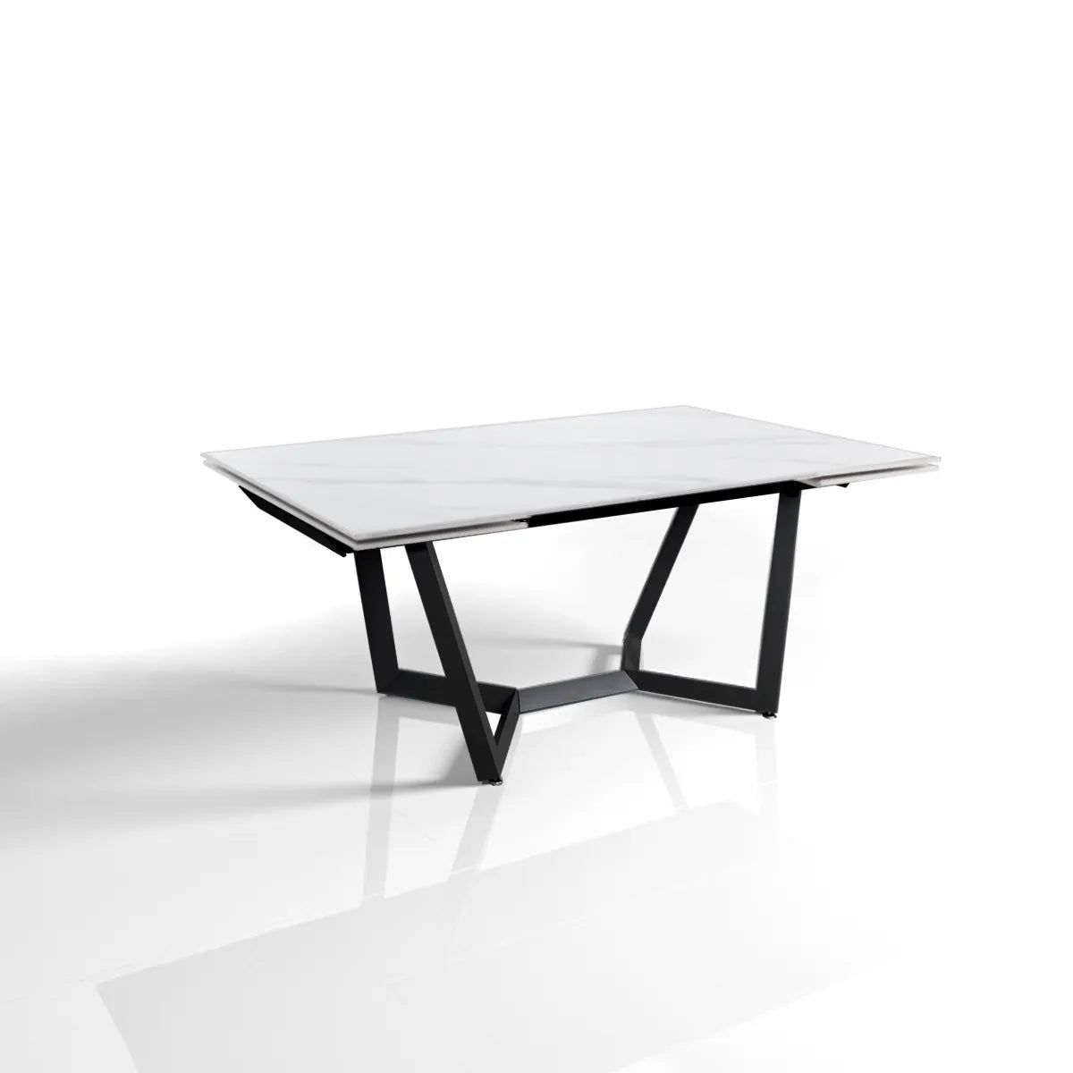 Tavolo Atlas allungabile da 200 a 300 cm con piano in ceramica Marmo Bianco opaco e basamento in acciaio Grigio opaco