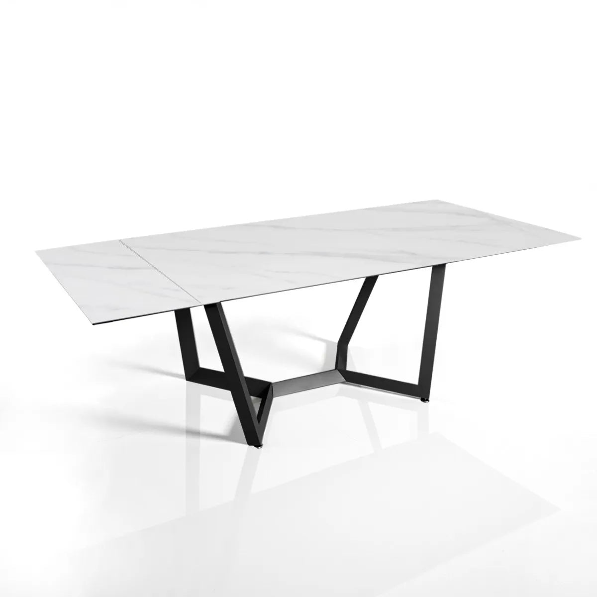Tavolo Atlas allungabile da 200 a 300 cm con piano in ceramica Marmo Bianco opaco e basamento in acciaio Grigio opaco
