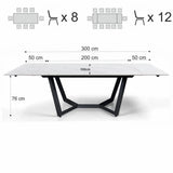 Tavolo Atlas allungabile da 200 a 300 cm con piano in ceramica Marmo Bianco opaco e basamento in acciaio Grigio opaco