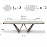 Tavolo allungabile Gemini con piano in ceramica finitura Marmo Oro opaco e basamento Platino opaco