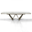 Tavolo allungabile Gemini con piano in ceramica finitura Marmo Oro opaco e basamento Platino opaco