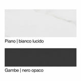 Tavolo allungabile Libra da 140 a 200 cm con piano effetto marmo, meccanismo rotante e gambe tubolari incrociate in metallo.
