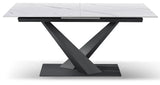 Tavolo allungabile Oliver con piano in ceramica effetto marmo bianco e base incrociata in metallo nero