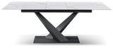 Tavolo allungabile Oliver con piano in ceramica effetto marmo bianco e base incrociata in metallo nero