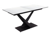 Tavolo allungabile Oliver con piano in ceramica effetto marmo bianco e base incrociata in metallo nero