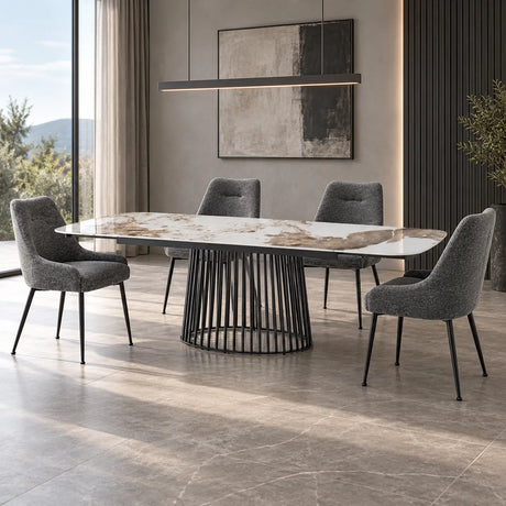 Tavolo allungabile Pegaso con piano in ceramica Onice lucido e basamento in metallo Grigio opaco