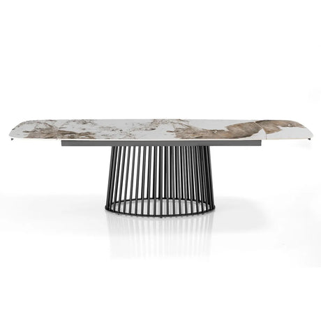 Tavolo allungabile Pegaso con piano in ceramica Onice lucido e basamento in metallo Grigio opaco
