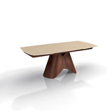 Tavolo allungabile Peonia con piano in ceramica Travertino opaco e base effetto Noce