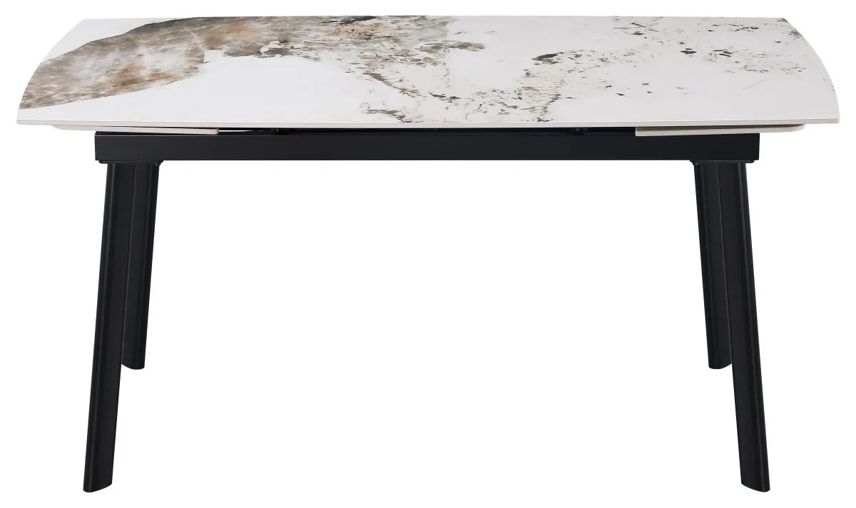 Tavolo allungabile Quincy con piano in ceramica effetto marmo e gambe in metallo nero