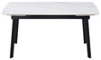 Tavolo allungabile Quincy con piano in ceramica effetto marmo e gambe in metallo nero