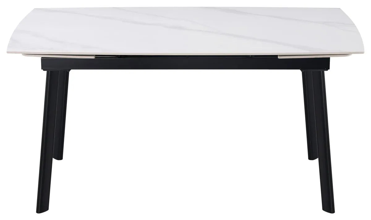 Tavolo allungabile Quincy con piano in ceramica effetto marmo e gambe in metallo nero