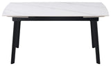 Tavolo allungabile Quincy con piano in ceramica effetto marmo e gambe in metallo nero