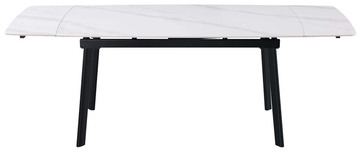 Tavolo allungabile Quincy con piano in ceramica effetto marmo e gambe in metallo nero