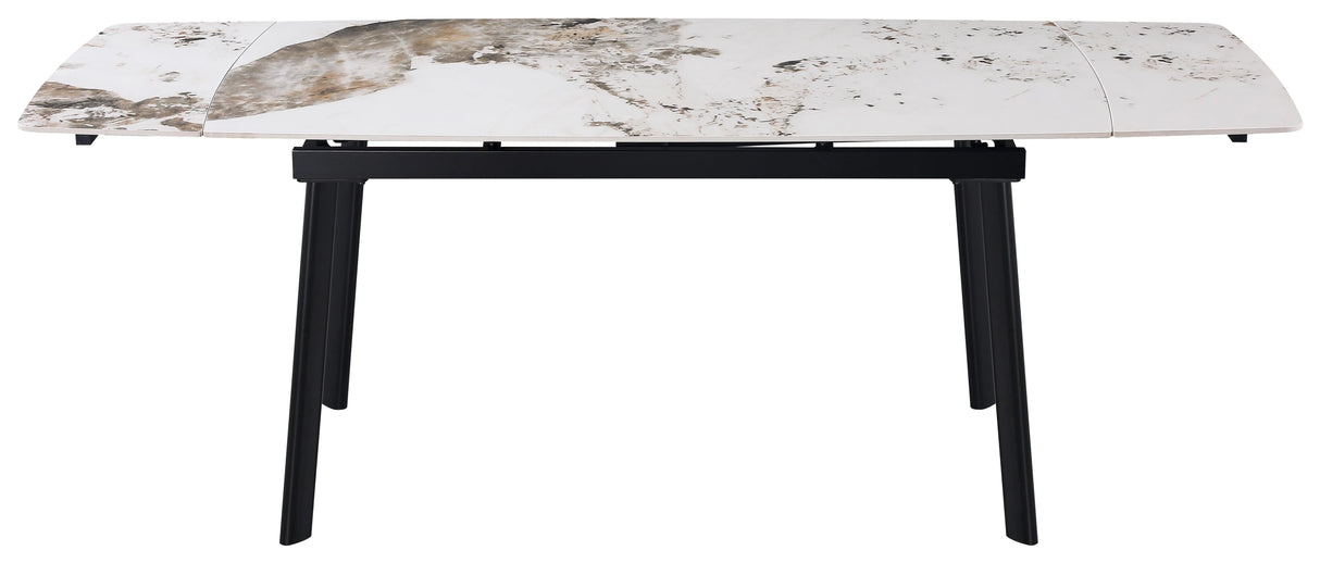 Tavolo allungabile Quincy con piano in ceramica effetto marmo e gambe in metallo nero