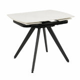 Tavolo allungabile rotante in ceramica effetto marmo bianco con gambe bianche, design moderno per cucina e soggiorno 6/8 posti.