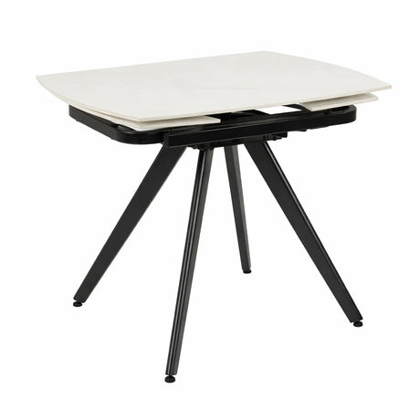 Tavolo allungabile rotante in ceramica effetto marmo bianco con gambe bianche, design moderno per cucina e soggiorno 6/8 posti.