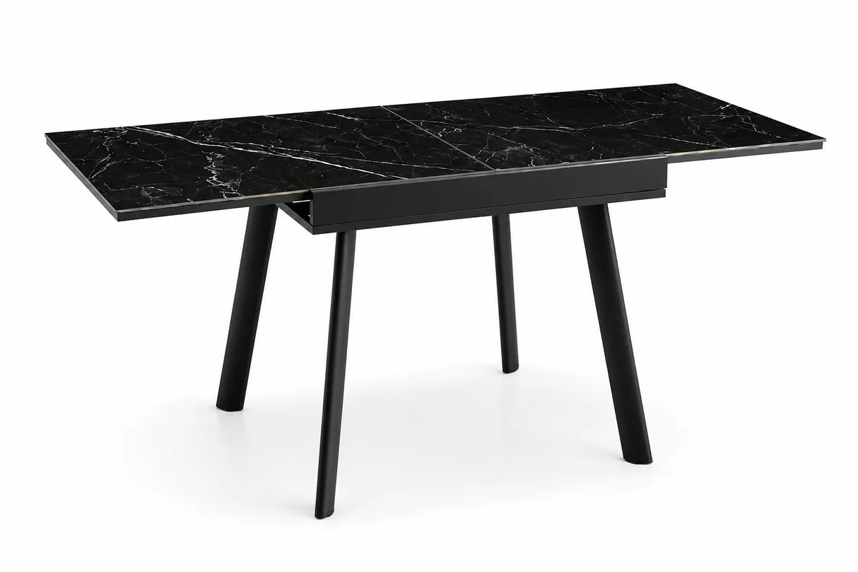 Tavolo allungabile Square 80/160 con piano in ceramica effetto marmo e struttura in metallo verniciato a polvere.