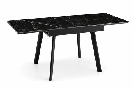Tavolo allungabile Square 80/160 con piano in ceramica effetto marmo e struttura in metallo verniciato a polvere.